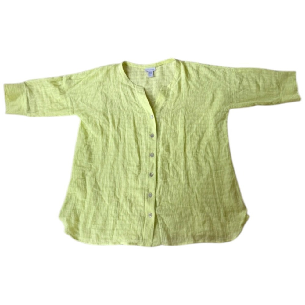 Soft Surroundings Button Up Top Womens 2X Lime Green Linen Cotton Gauze - Picture 4 of 9